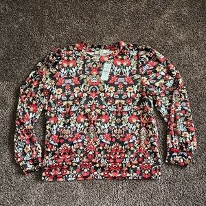 NEW Ann Taylor Loft Black Red Floral Velour Top M